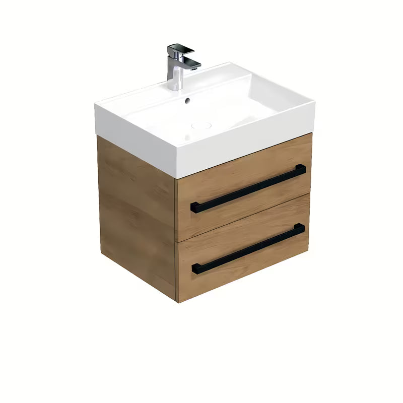 Viseća kupaonski ormarić SAT Cube Way s keramičkim umivaonikom u dekoru hrasta hickory