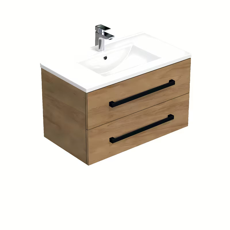 Viseća kupaonski ormarić s keramičkim umivaonikom SAT Cube Way u dekoru hrasta hickory