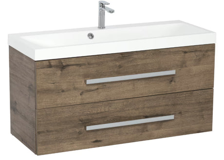 Viseća kupaonski ormarić s umivaonikom SAT Cube Way u dekoru hrasta wellington, 100x40x53 cm.