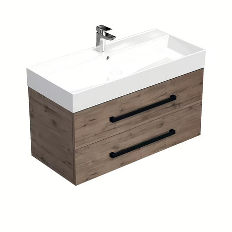 Viseća kupaonski ormarić s keramičkim umivaonikom SAT Cube Way u dekoru hrasta Wellington