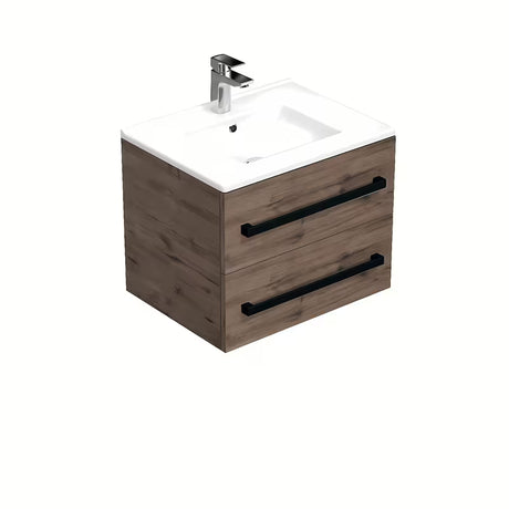 Viseća kupaonski ormarić SAT Cube Way s keramičkim umivaonikom u dekoru hrasta wellington