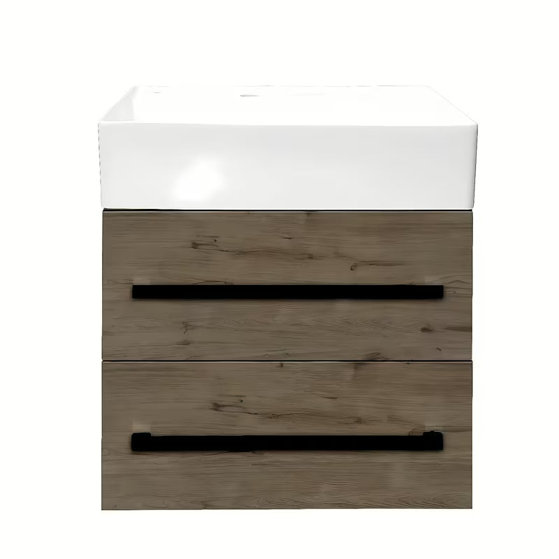 Viseća kupaonski ormarić s keramičkim umivaonikom SAT Cube Way u dekoru hrasta Wellington