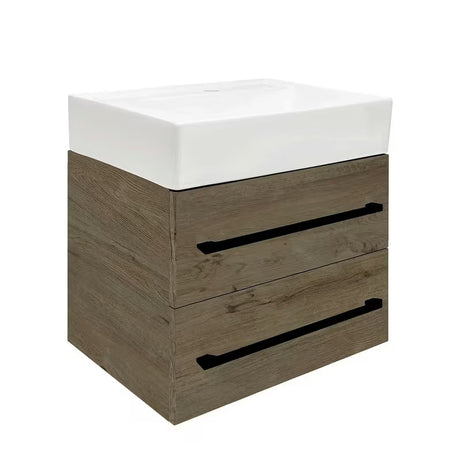 Viseća kupaonski ormarić SAT Cube Way s keramičkim umivaonikom u dekoru hrasta Wellington