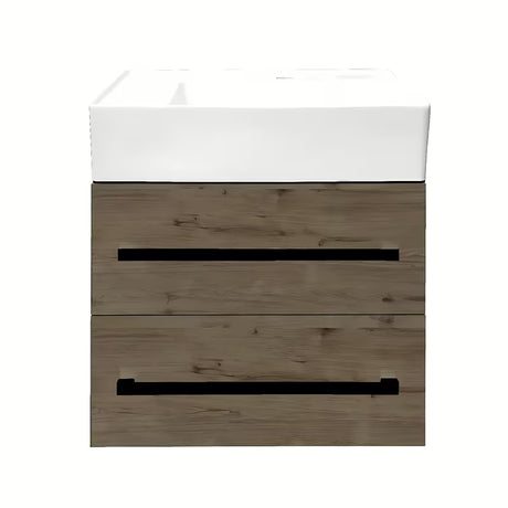 Viseća kupaonski ormarić SAT Cube Way s keramičkim umivaonikom u dekoru hrasta Wellington