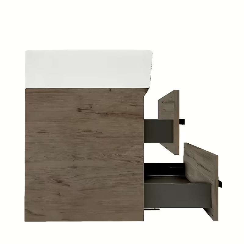 Viseća kupaonski ormarić SAT Cube Way s keramičkim umivaonikom u dekoru hrasta Wellington