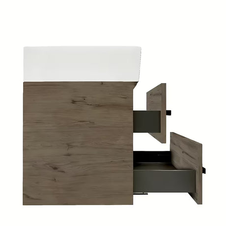 Viseća kupaonski ormarić SAT Cube Way s keramičkim umivaonikom u dekoru hrasta Wellington