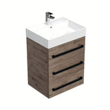 Viseća ormarić s keramičkim umivaonikom SAT Cube Way u dekoru hrasta wellington s crnom ručkicom