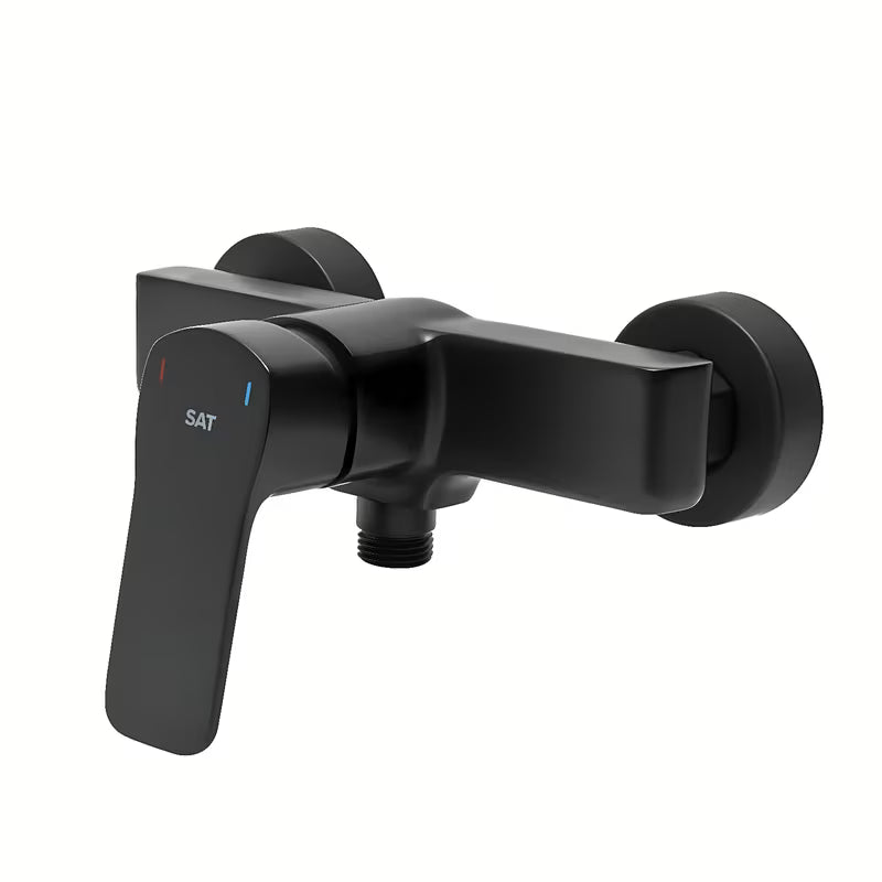 Jednoručna Baterija zidna miješalica za tuš SAT Cube Way u mat crnoj boji bez tuš seta.