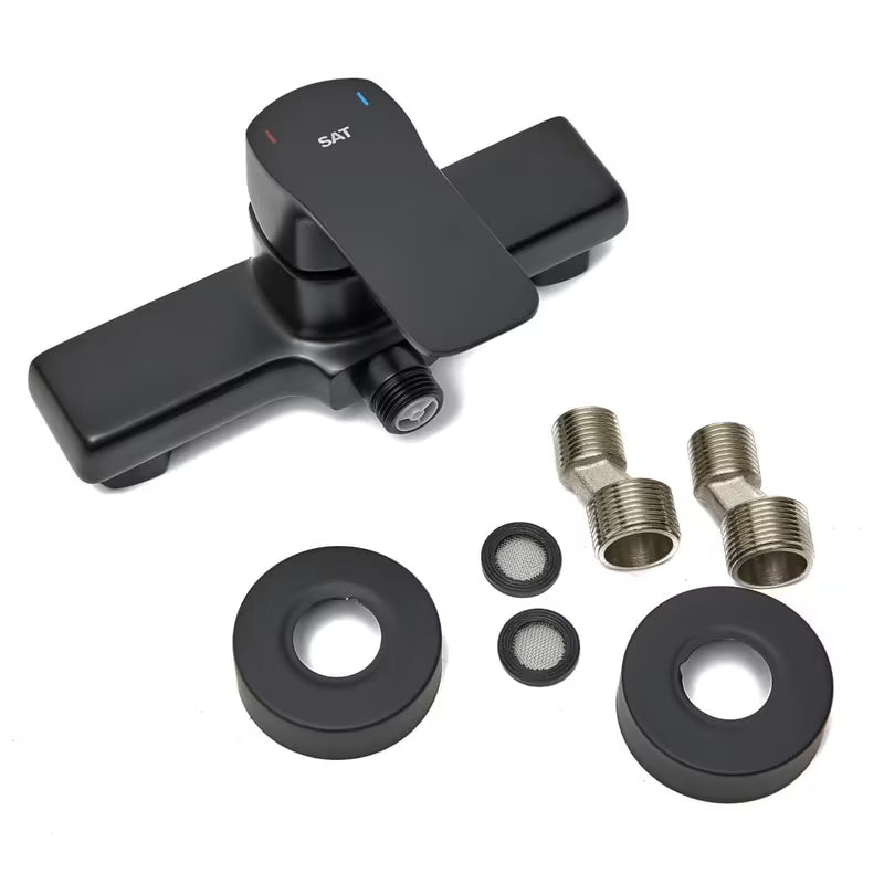 Jednoručna Baterija zidna miješalica za tuš SAT Cube Way u mat crnoj boji bez tuš seta.