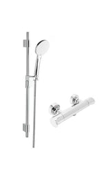 Kromirana termostatska miješalica za tuš SAT Dark s ručnim tušem, crijevom i kliznim držačem