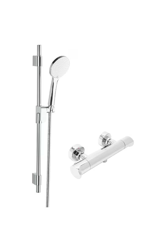 Kromirana termostatska miješalica za tuš SAT Dark s ručnim tušem, crijevom i kliznim držačem