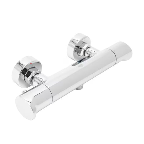 Kromirana zidna termostatska miješalica za tuš SAT Dark sa sigurnosnim graničnikom na 38 °C.