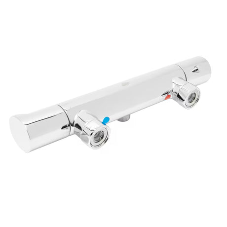 Kromirana zidna termostatska miješalica za tuš SAT Dark sa sigurnosnim graničnikom na 38 °C.