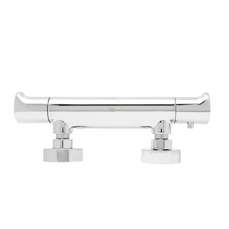 Kromirana zidna termostatska miješalica za tuš SAT Dark sa sigurnosnim graničnikom na 38 °C.