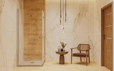 Kromirana zidna termostatska miješalica za tuš SAT Dark sa sigurnosnim graničnikom na 38 °C.