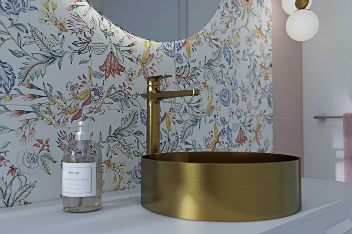 Visoka miješalica za Umivaonik SAT Dark bez odvoda u izvedbi brušeno zlato s mat površinom