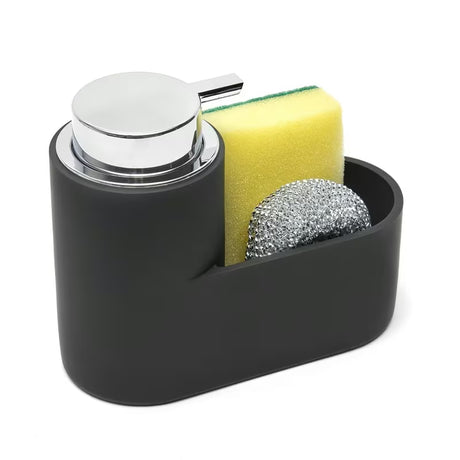 Crni dozator sapuna SAT od polirezina sa spužvicom i žicom za ribanje