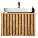 Viseća ormarić ispod umivaonika SAT Delano s pokrovnom pločom u dekoru mat hrast 80x46 cm s okomitim letvicama.