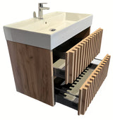 Viseća kupaonski ormarić s keramičkim umivaonikom SAT Delano u dekoru mat hrasta s letvicama