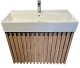 Viseća kupaonski ormarić s keramičkim umivaonikom SAT Delano u dekoru mat hrasta s letvicama