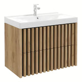 Viseća kupaonski ormarić s keramičkim umivaonikom SAT Delano u dekoru hrasta s vertikalnim letvicama