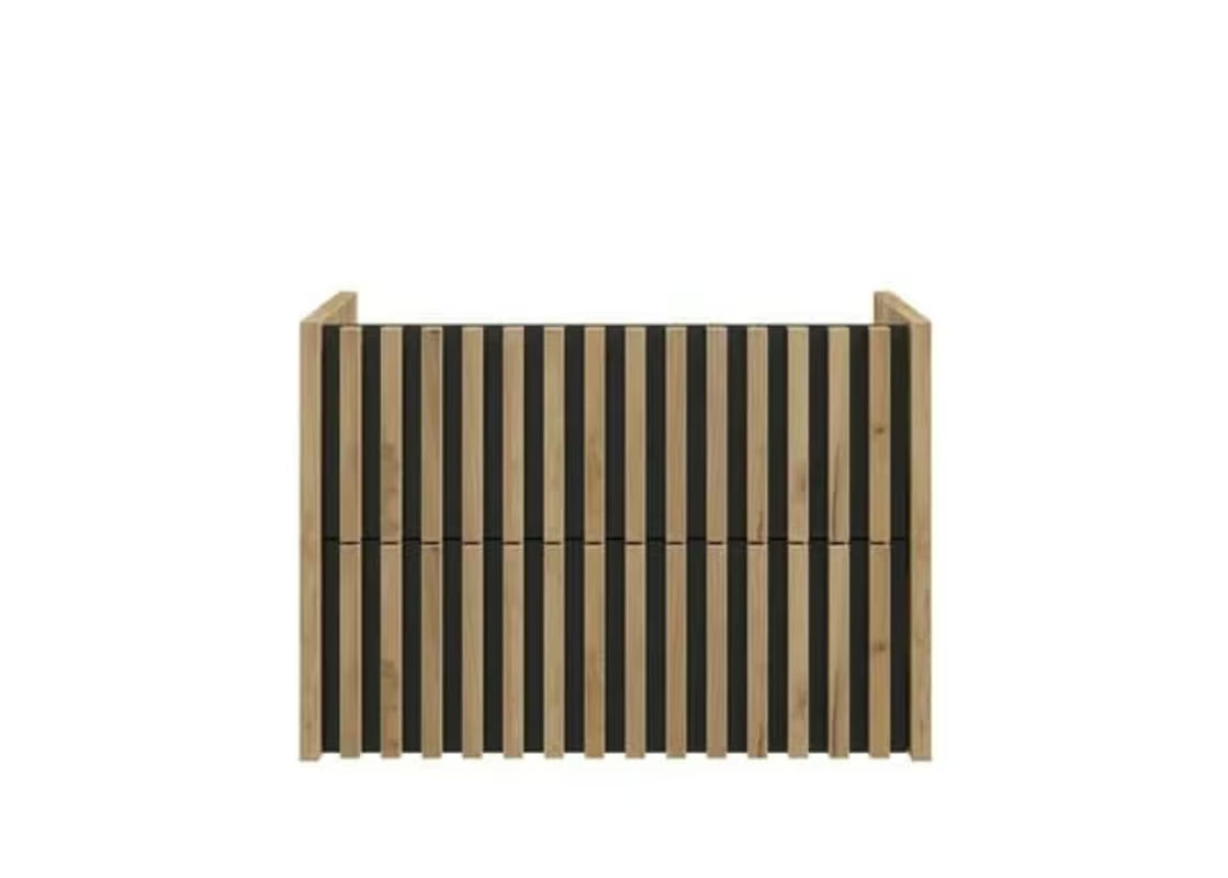 Viseća kupaonski ormarić s keramičkim umivaonikom SAT Delano u dekoru hrasta s vertikalnim letvicama