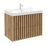 Viseća kupaonski ormarić s keramičkim umivaonikom SAT Delano u dekoru mat hrast 80x46 cm