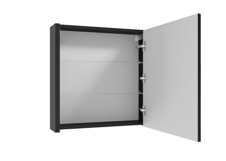 Crni viseća ormarić s ogledalom SAT Delano 60x60 cm s ogledalom i unutarnjim policama