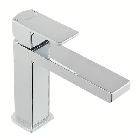 Jednoručna Baterija stojeća miješalica za umivaonik SAT Elements u izvedbi bijela i krom, bez odvoda.