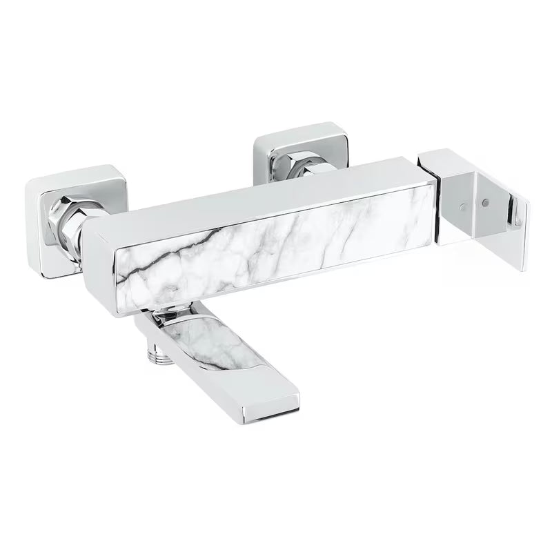 Jednoručna Baterija zidna miješalica za kadu SAT Elements u dekoru bijelog mramora bez tuš seta.