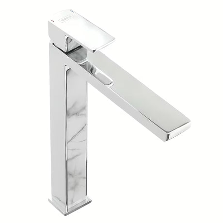 Visoka miješalica za Umivaonik SAT Elements u dekoru bijelog mramora, stojeća jednoručna baterija bez odvoda.