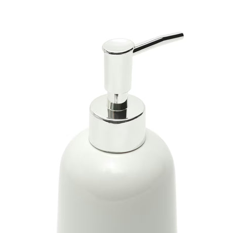 Samostojeći  bijeli keramički dozator sapuna SAT Ella s drvenim detaljima