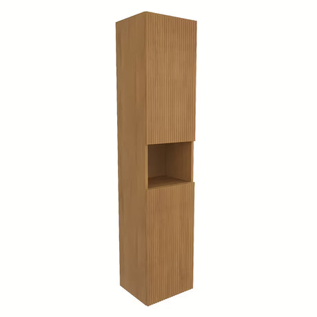 Visoka viseća kupaonski ormarić SAT Evolution u dekoru medni hrast s okomitim utorima