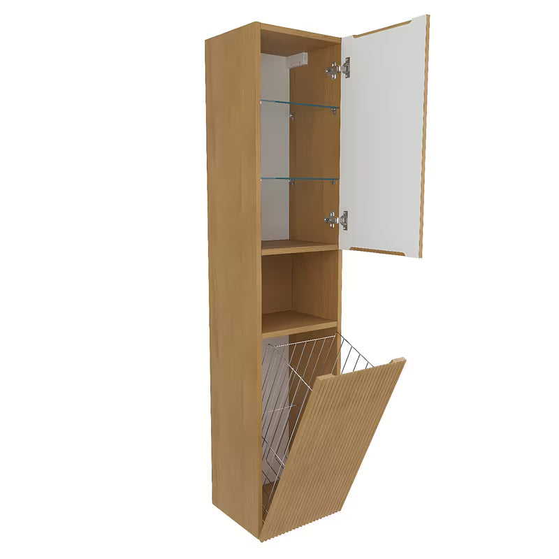 Viseća visoka kupaonski ormarić SAT Evolution u dekoru medni hrast s okomitim utorima