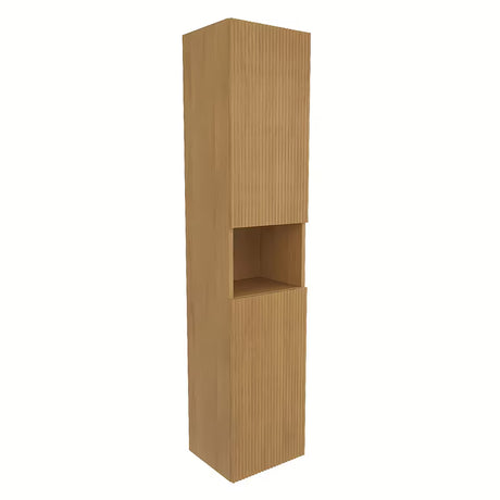 Viseća visoka kupaonski ormarić SAT Evolution u dekoru medni hrast s okomitim utorima