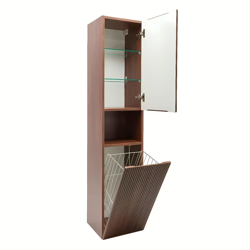 Visoka viseća kupaonski ormarić SAT Evolution u dekoru orah aida s okomitim utorima