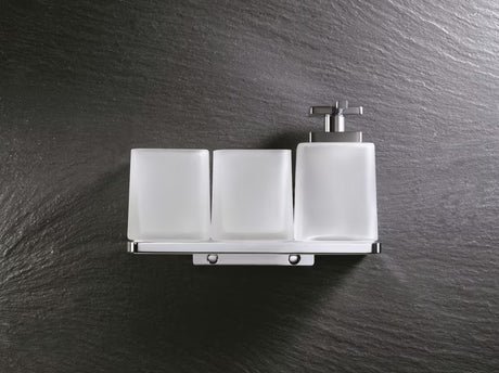 Zidni dozator sapuna SAT Evolution S u krom izvedbi sa satiniranim staklom.