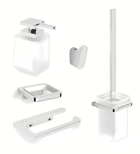 Set kupaonskih dodataka SAT Evolution u mat crnoj boji s držačem papira, kukicom, dozatorom i WC školjke WC četkom.