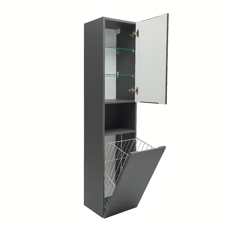 Visoka viseća kupaonski ormarić SAT Feel 36x165x32 cm u mat antracit boji s košarom za rublje