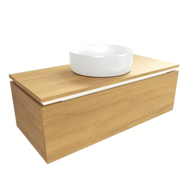 Viseća kupaonski ormarić SAT Feel s pokrovnom pločom u dekoru medni hrast