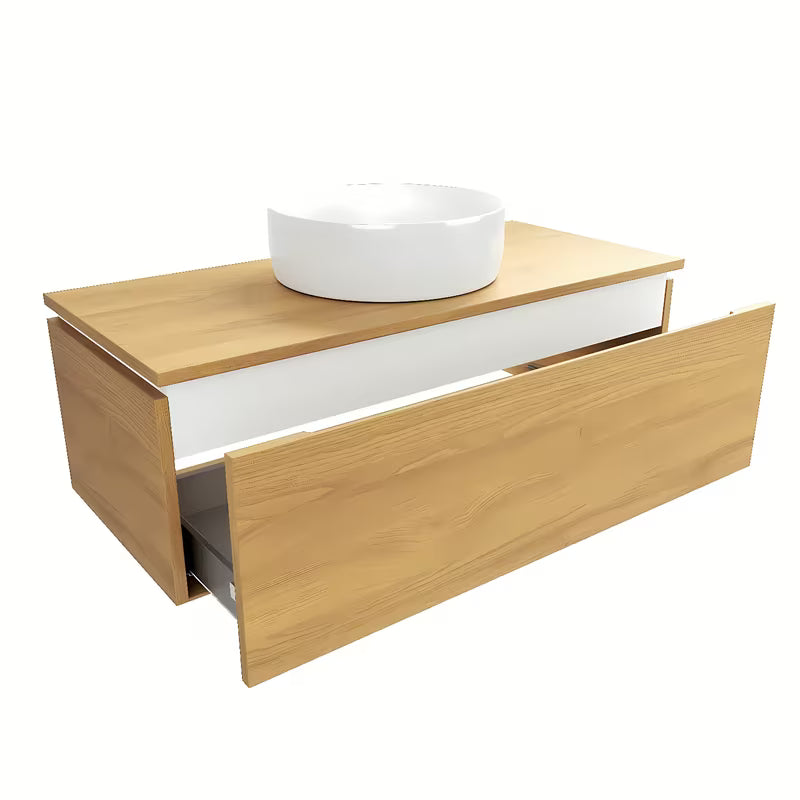 Viseća kupaonski ormarić SAT Feel s pokrovnom pločom u dekoru medni hrast