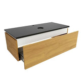 Viseća kupaonski ormarić SAT Feel u dekoru medni hrast s granitnom pokrovnom pločom Absolut black sjaj