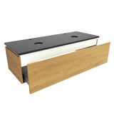 Viseća kupaonski ormarić SAT Feel u dekoru medni hrast s granitnom pokrovnom pločom Absolut black sjaj