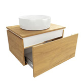 Viseća kupaonski ormarić SAT Feel s pokrovnom pločom u dekoru medni hrast s mat završnom obradom