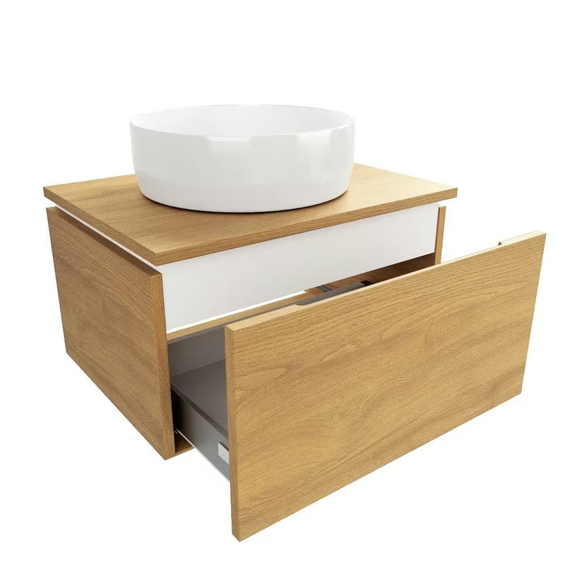 Viseća kupaonski ormarić SAT Feel s pokrovnom pločom u dekoru medni hrast s mat završnom obradom