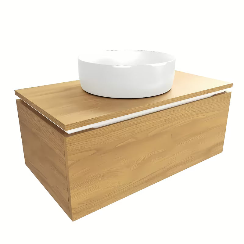 Viseća kupaonski ormarić SAT Feel s pokrovnom pločom u dekoru medni hrast i s mat završnom obradom