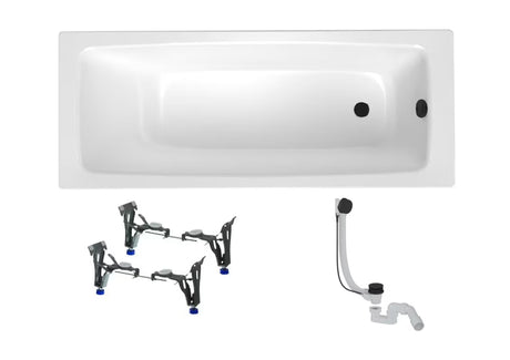 Pravokutna kada SAT Feel 160x70 cm od emajliranog čelika s nogicama i sifonom za kadu