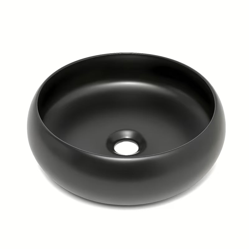 Okrugli keramički umivaonik na ploču SAT Feel u mat crnoj boji, promjer 36 cm
