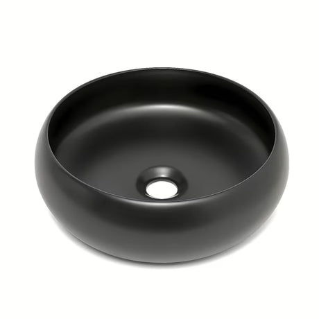 Okrugli keramički umivaonik na ploču SAT Feel u mat crnoj boji, promjer 36 cm