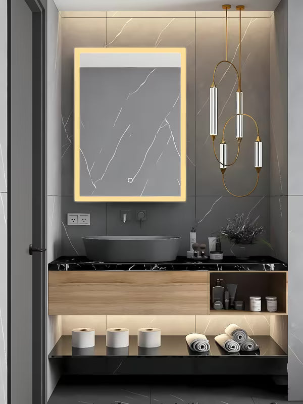 Bijelo pravokutno ogledalo SAT Feel 60x80 cm s LED osvjetljenjem i senzorskim upravljanjem
